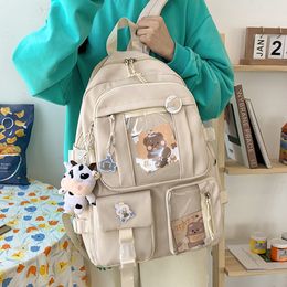 Schooltassen Largecapacity Cute Women Multipocket Nylon Backpack Ins Junior High Student Bag Female Girl Laptop Book 230818