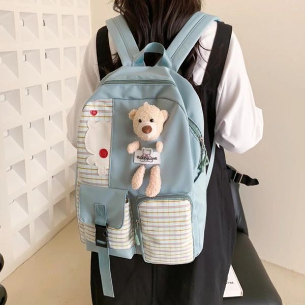 Mochilas escolares Lattice Cute Bear Mochila para estudiantes universitarios Mochila de moda Mochila de gran capacidad Estilo japonés Correa ajustable para vacaciones