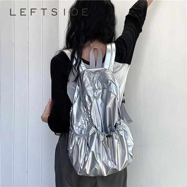 Sacs d'école LEFTSIDE argent grand cordon sac à dos en cuir PU mode coréenne sac à dos pour femmes sacs d'école pour adolescents filles 231118