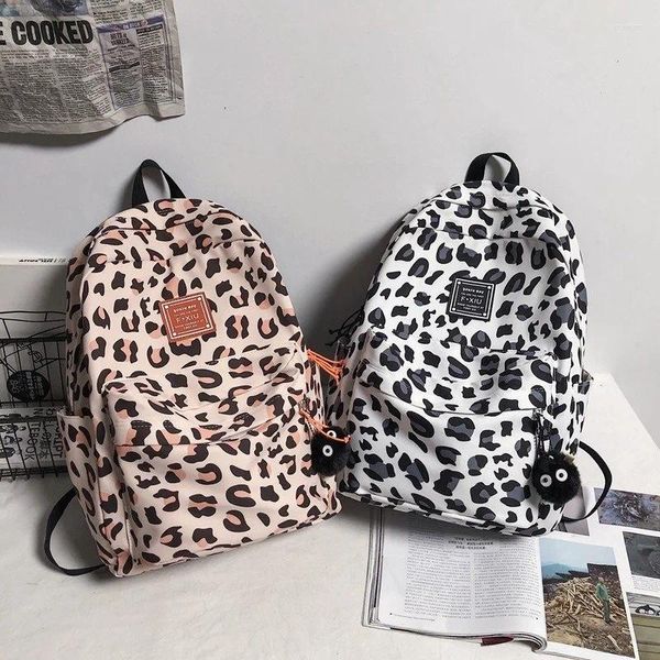 Mochilas escolares para estudiantes de leopardo, mochilas de viaje para mujer 2024, tela de nailon, estilo universitario, diseñador de marca