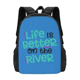Sacs scolaires La vie est meilleure sur la rivière Simple Élégant sac à école élégant étanche à grande capacité.