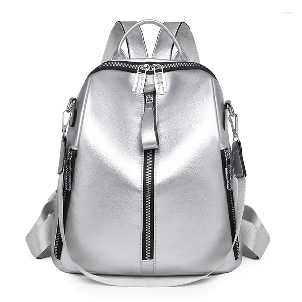 Sacs d'école sacs à dos de luxe de Style design pour femmes dames cartable argent en cuir souple filles une épaule voyage femme