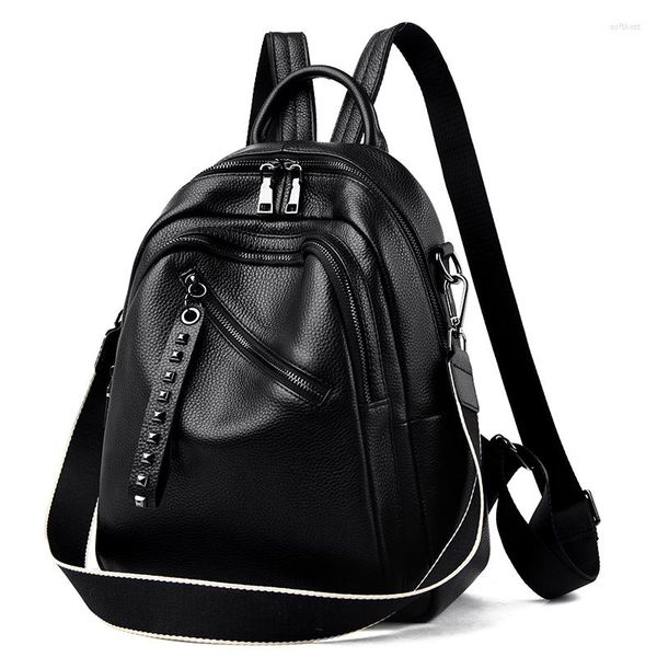 Sacs d'école de luxe femmes en cuir véritable sac à dos décontracté dames sac à bandoulière mode grande capacité voyage femme qualité peau de vache sac à dos