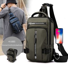 Schooltassen mannen nylon rugzak rugzak kruislichaam schoudertas met USB laadpoort reizen mannelijke knapzak daypack messenger borst 230328