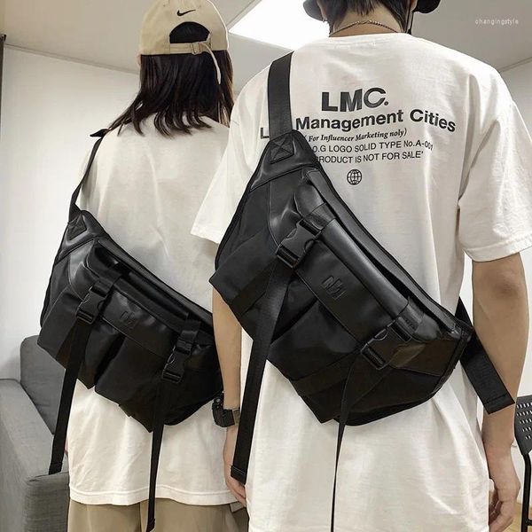 Sacs d'école sac à bandoulière pour hommes marque de mode étudiant japonais Couple grande capacité sac à dos décontracté simple épaule noir foncé