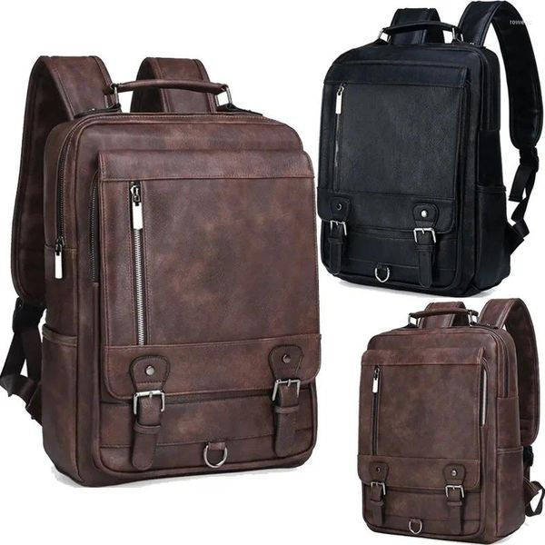 Mochilas escolares de cuero de moda para hombre, mochila para hombre de negocios, bolsa para ordenador portátil de 15,6 pulgadas, mochilas de viaje de gran capacidad para la universidad