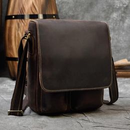 Bolsos escolares Bolso de hombro para hombre Cuero genuino Hombres Sling Piel de vaca Crossbody Messenger Masculino