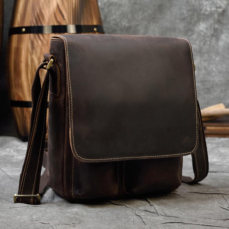 School Bags Men's Shoulder Bag Genuine Leather Men Sling Cow Skin Crossbody Messenger Male