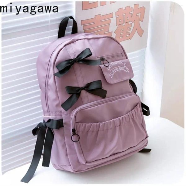 Sacs d'école miyagawa japonais ins mignon girl bow sac à dos pour les étudiants intermédiaires à haute capacité sac à dos