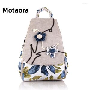 Bolsas escolares Motaora Retro Mochila casual Mochila étnica Bolsa floral Mochilas de viajes hechas a mano Mujeres simples