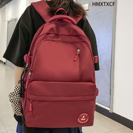 Sacs d'école multi-poches mignon sac à dos en nylon grande capacité couleur unie femmes cartable bref insérer boucle sacs à dos pour ordinateur portable 230712