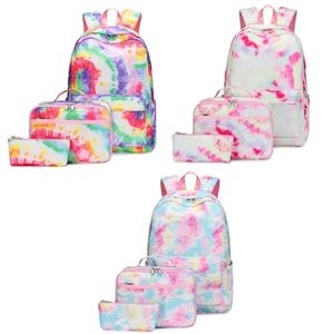 Sacs d'école sac à dos en nylon multi-poches avec fourre-tout déjeuner sac à crayons sac à dos mignon décontracté sac à dos cravate colorant pour étudiant 230801