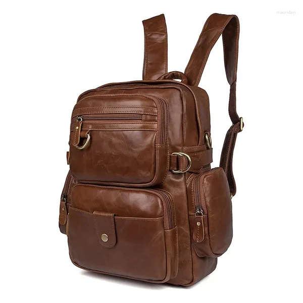 Sacs d'école Nesitu de haute qualité A4 vintage noir brun top grain authentique cuir masculin sac à dos féminin de voyage