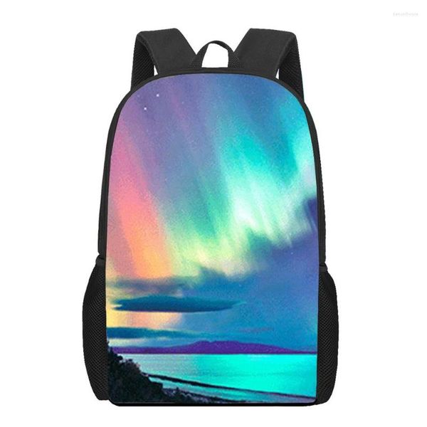 Mochilas escolares Northern Lights Sky Scenery Kids Girls Boys Book Bag Hombres Mujer Mochila de almacenamiento informal Adolescente Laptop Mochilas