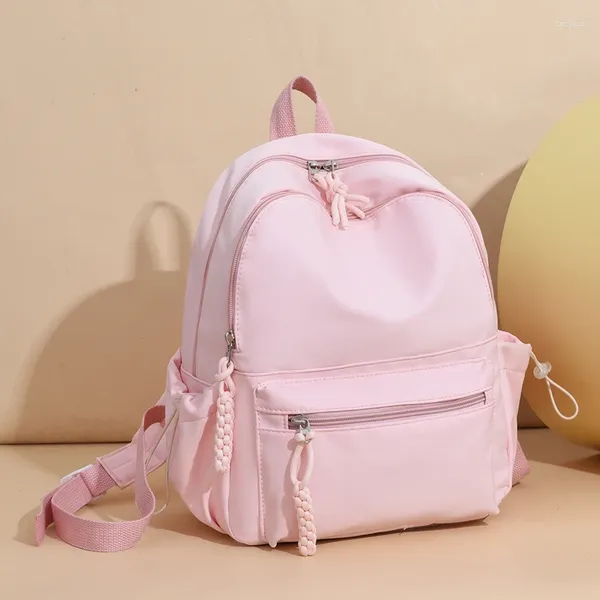 Sacs d'école en Nylon avec fermeture éclair, couleur unie, sacs à dos pour femmes, sacs de transport simples, 2024