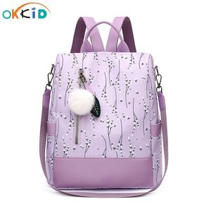 Sacs d'école OKKID femme mode sac à dos violet fleur sac à dos femmes école sac à bandoulière dames anti vol fille cartable 230818