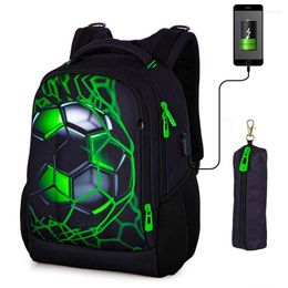 Sacs d'école Sac orthopédique pour garçons 3D Football sacs à dos étudiants USB charge multifonctionnel sac à dos adolescents Bookbag Mochilas