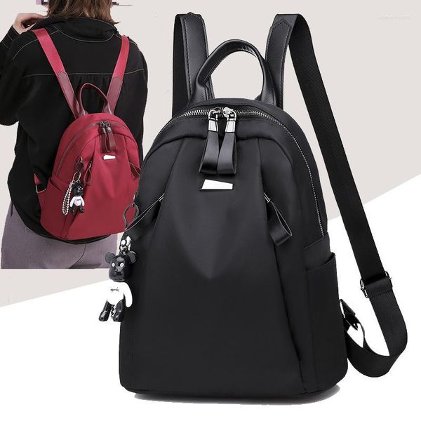 Mochilas escolares Oxford tela impermeable para mujer viaje diario mochila negra tamaño mediano antirrobo bolsillo mochila para mujer mochila