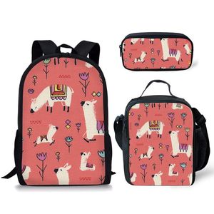Schooltassen pc's/set lama alpaca print schoolbag voor tieners jongens meisjes schattige cartoon kinderen zak grote rugzakken dagelijks mochila