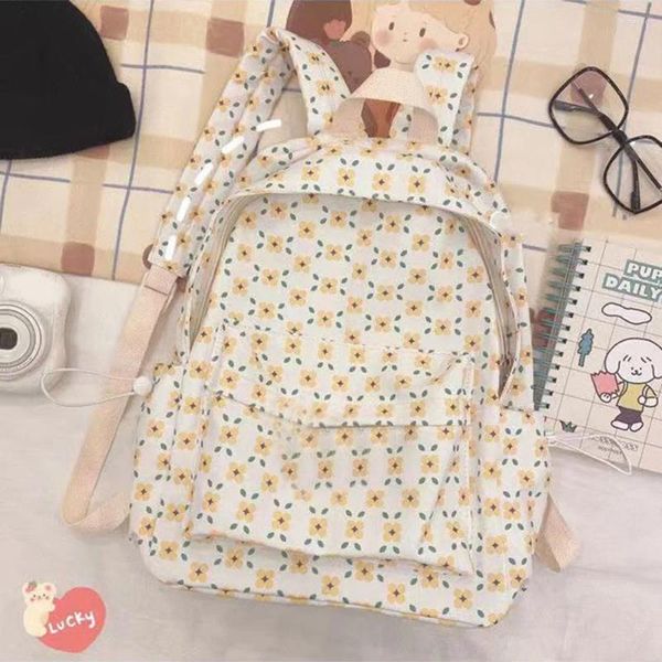 Sacs d'école Nom de broderie personnalisée Backpack Floral Kawaii pour filles Daypack décontracté pour dames sac à dos