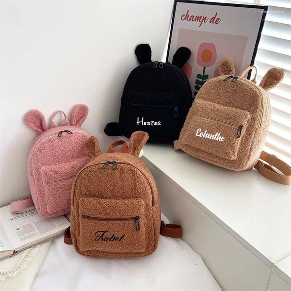 Mochilas escolares con nombre personalizado, mochilas con orejas, personaliza tu texto, mochila para niños, bolsa de felpa, regalos de juguete para niños y niñas, bebé de doble capa