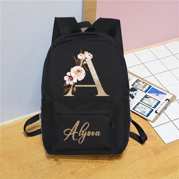 Mochila Escolar Mochila Inicial com Nome Personalizado com Design de Letra Ouro Rosa Meninas Berçário Infantil Bolsa Pré Mochila 230718