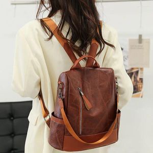 Sacs d'école Pu filles sacs à dos rétro femmes sac à dos dame Design de luxe de haute qualité pour adolescente 2024 sac Simple léger