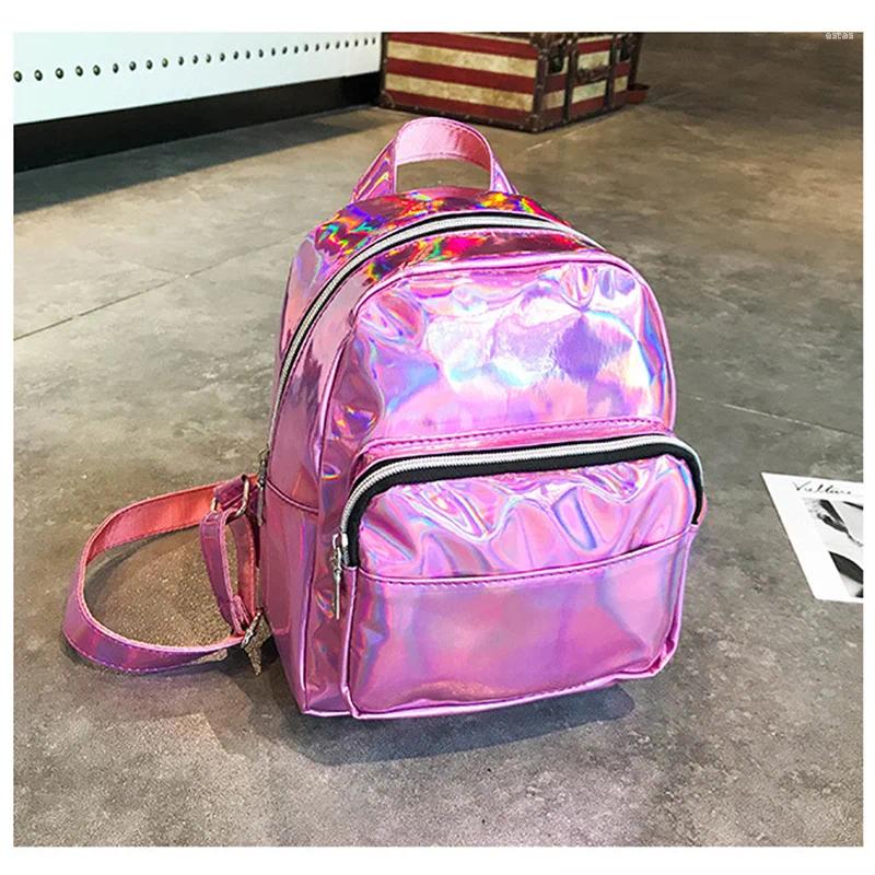 School Bags Pu Leather Mini Backpack Women Fashion Clear See Through Teenager Book Bag Laser Jelly Transparent Travel