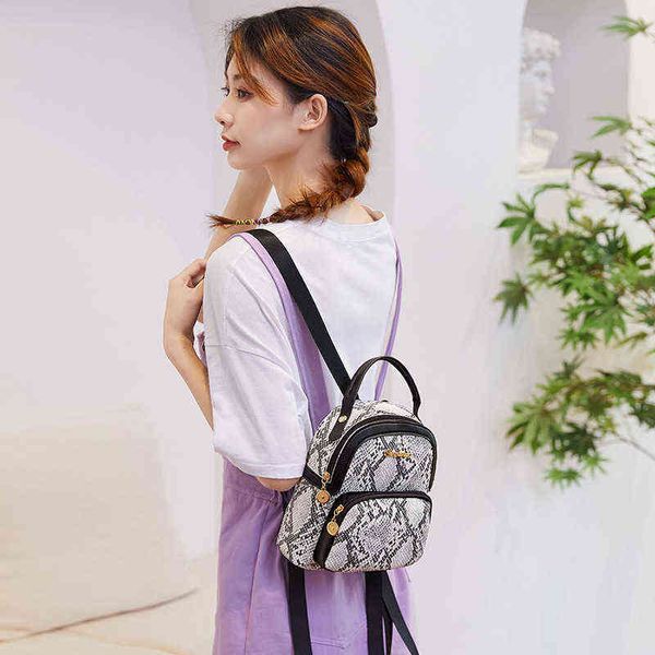 Sacs d'école en cuir Pu femmes sac à dos décontracté mode serpent imprimé vache motif fille Mini sac 220802