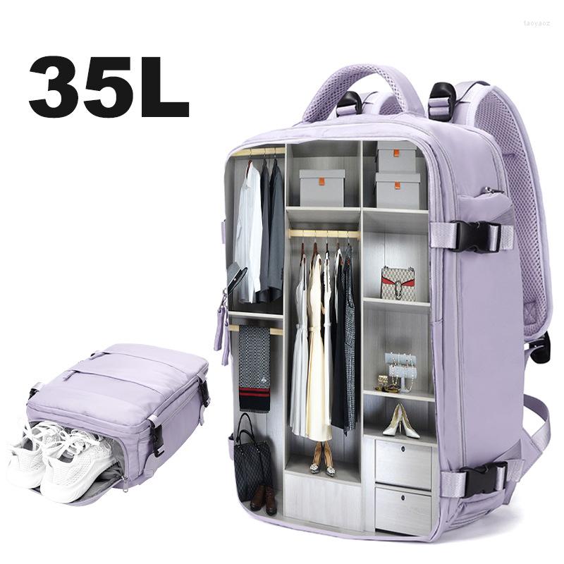 School Bags Purple Backpack Multifunctional Travel Bag Big Capactiy Shoulder For Women With Independent Shoes Pocket
