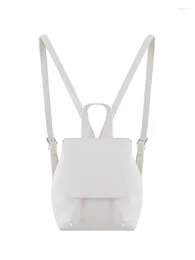 Sacs d'école Puwd Femmes décontractées Blanc Couleur solide PU Backpack Elegant Girls Grands Capacités Bouggages chic Beau sac à dos sac à dos