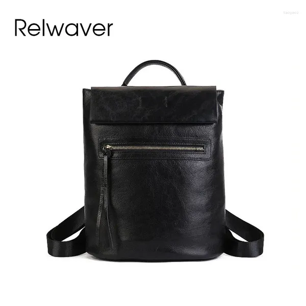 Sacs d'école Relwaver Le cuir sac à dos authentique Bag 2024 Spring Summer Traveling Preppy Style Bucket