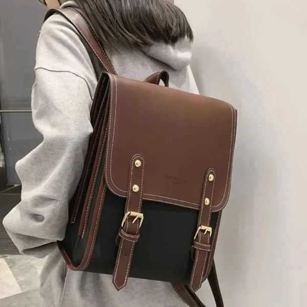 Sacs d'école rétro mode femme sac à dos en cuir PU grand pour adolescents filles simple épaule à la main Mochilas