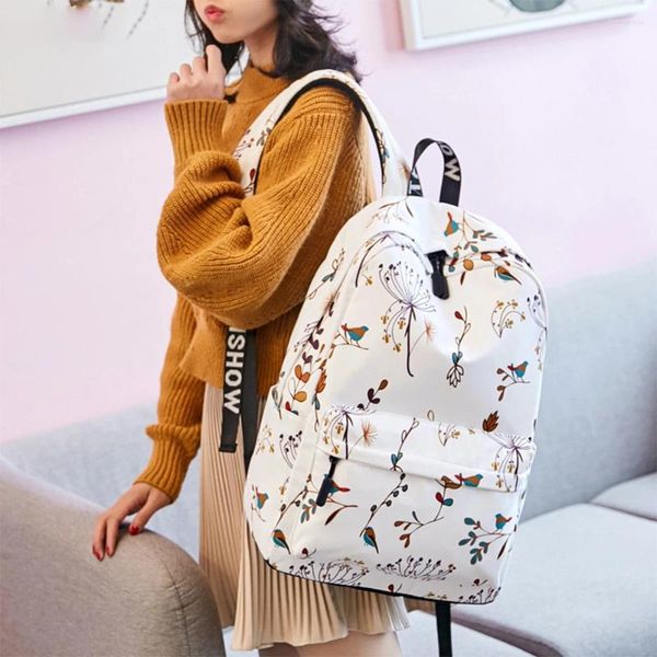 Sacs d'école rétro fleur et oiseau, sac à dos étanche en Polyester, petite impression de forêt fraîche, adapté à un usage quotidien, vente en gros