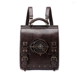 Sacs d'école Rétro Steampunk Sac à dos Vintage Style industriel Gothique Médiéval Femmes Cuir Vikings Sac pour ordinateur portable Cartable Pirate Porte-documents