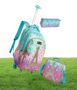 Schooltassen rollende rugzaktas wielen voor meisjes Schootrolley wielen kinderen reisbagage trolley9020280