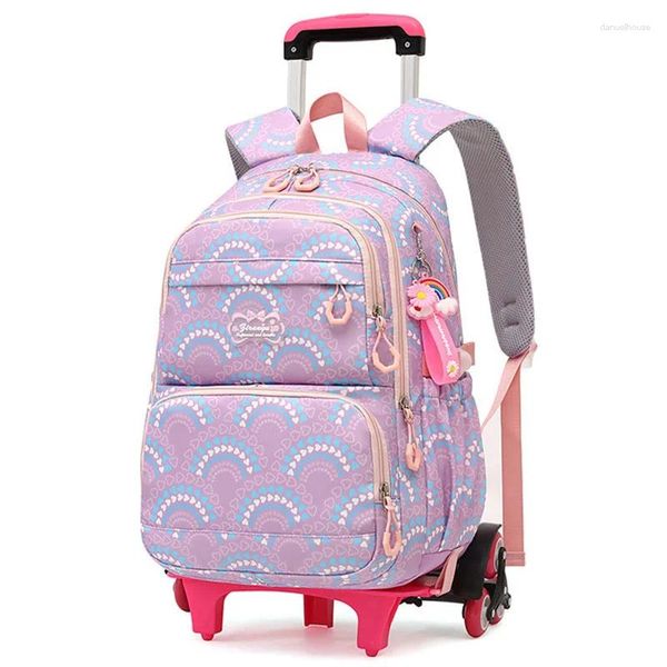 Sacs d'école roulant pour filles, sac à dos pour enfants, Mochilas Para Udiantes avec roulettes, chariot central, sac à dos