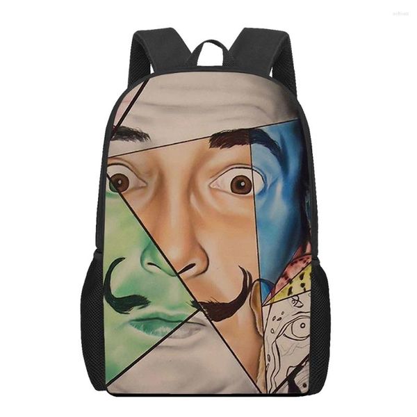 Bolsas escolares Salvador Dali Pintura de arte 3d Tail de impresión 3D para adolescentes Niñas Niños primarios Mochila Libro de libros Bookbel Bobel