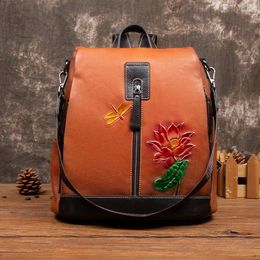 Schooltassen Sbirds Design Leather Backpack Real Cowhide Women Bagpack Vintage Fashion Female Travel Bag voor Laides