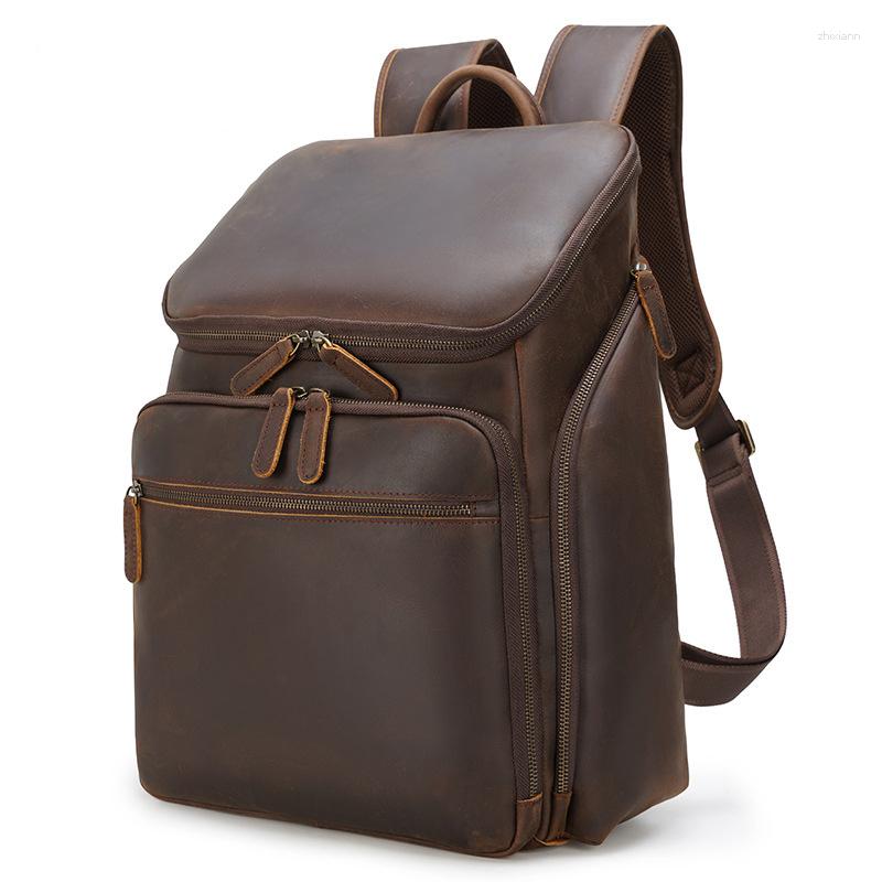 School Bags Sbirds Style Eather Retro Backpack Men's Large 15.6 "Computer Top Layer Cowhide Bag Daypack