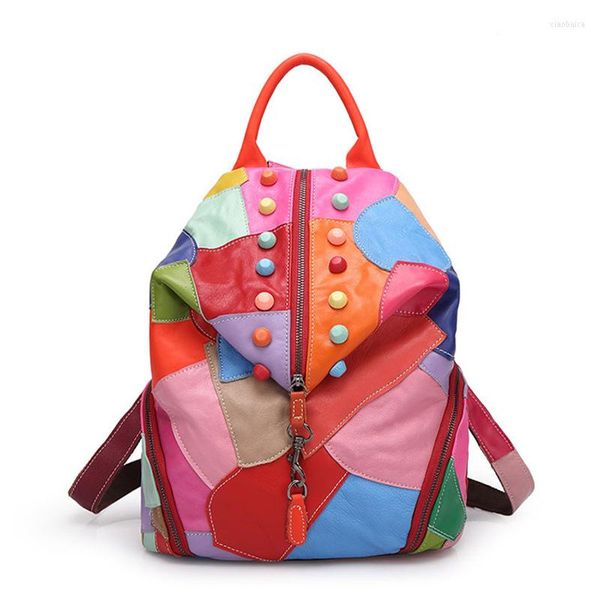 Mochilas escolares de cuero de piel de oveja para mujer, mochila informal de moda Natural, mochila Retro auténtica para mujer, bolso bandolera de gran capacidad