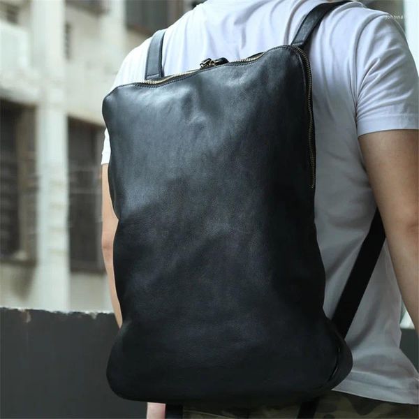 Sacs d'école Sac à dos en cuir de design simple sac de voyage en vowons doux sac pur coloride soild sac de jour pour les hommes noirs masculins