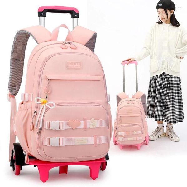 Sacs d'école Étudiant Rolling Sac à dos Enfants Kids Trolley Sac Girls Sac à dos avec roues Enfants imperméables roues