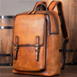 Sacs d'école Style sac à dos pour ordinateur portable pour hommes, sac à dos en cuir véritable, cartable d'affaires, sac de jour multifonction, sacs à dos de voyage