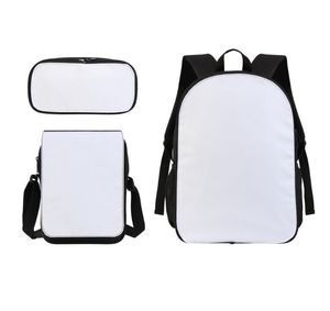 Schooltassen Sublimatie Diy White Blank Polyester3pcs/Set grote capaciteit Crossbody potloodzak