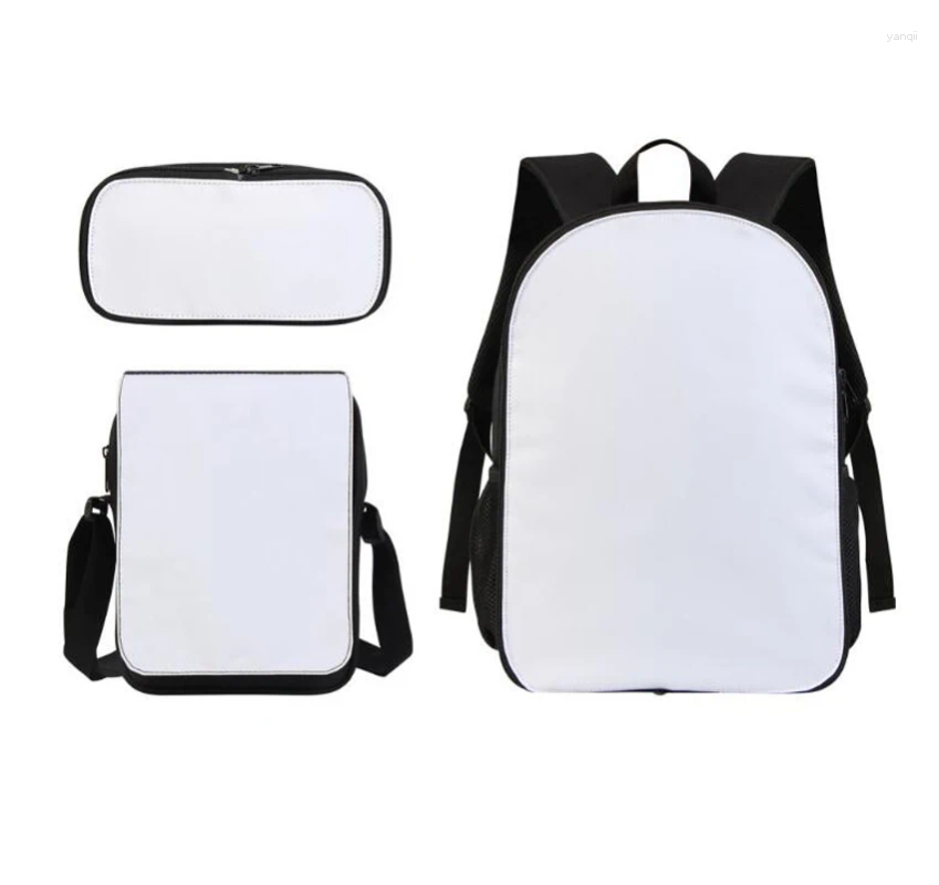 School Bags Sublimation DIY White Blank Polyester3pcs/set Large Capacity Crossbody Pencil Bag
