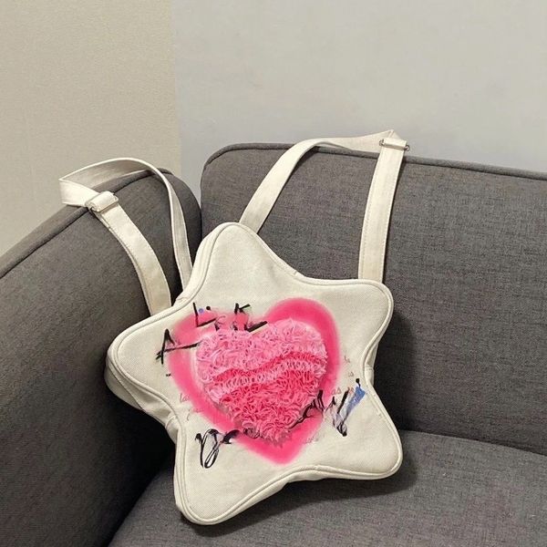 Sacs d'école Doux Rose Coeur Imprimer Y2k Mode Grand Pentagramme Sac À Dos 2023 Tendance s Dames Sac Cool Filles Japonais 230729