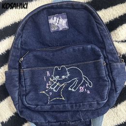 Sacs d'école Tas sekolah Denim tas murid perempuan semua cocok baru 2023 Ransel Trendi Vintage tangan Preppy kartun estetika Y2k 230905