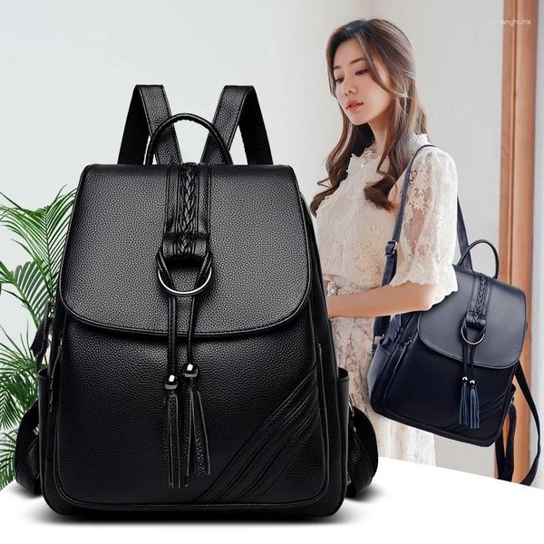 Sacs d'école Tassel Femmes sacs à dos Designer de haute qualité en cuir souple Back Back Sac de voyage Femme Mochilas Mujer 2024 Backbags