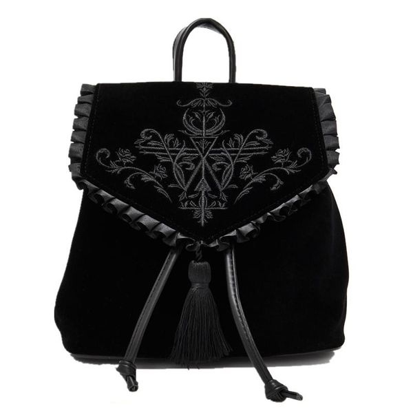 Mochilas escolares Mochila de terciopelo Harajuku para mujer, bolso de hombro de viaje con bordado mágico gótico, estilo Punk negro